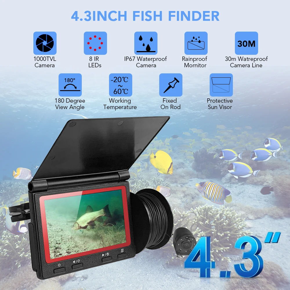 

4.3inch Monitor 1000TVL Fish Finder Underwater Fishing Camera 180 Degrees Fish Finder Camera Fishing Tools