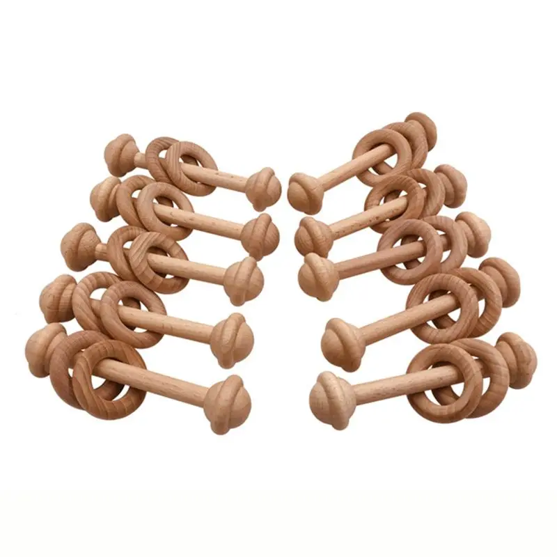 

1PC Baby Teether Toys Beech Wooden Rattle Wood Teething Rodent Ring Musical Chew N0HD
