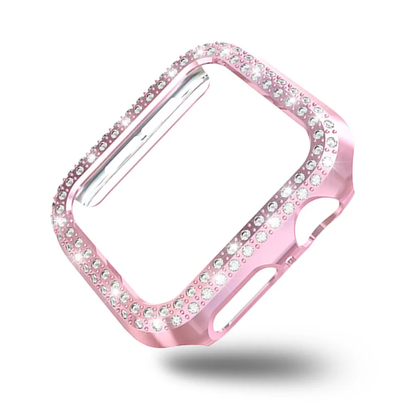 Pink Корпус часов Защитная крышка рамка Корпус с украшениями в виде кристаллов для наручных часов iWatch 38/42/40/44 мм Защитный чехол для Apple Watch серии 4 3 2 1 - Цвет: Pink