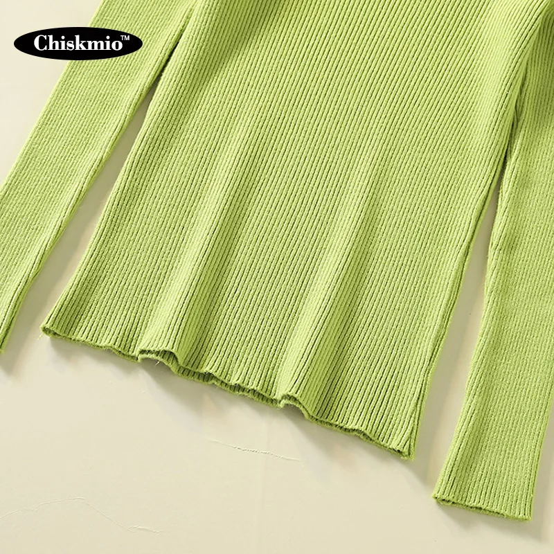 

Chiskmio Turtleneck Sweater Women Slim Long Sleeve Knit Pullover Solid Color Knitting Bottoming Ladies Casual Knitwear Harajuku
