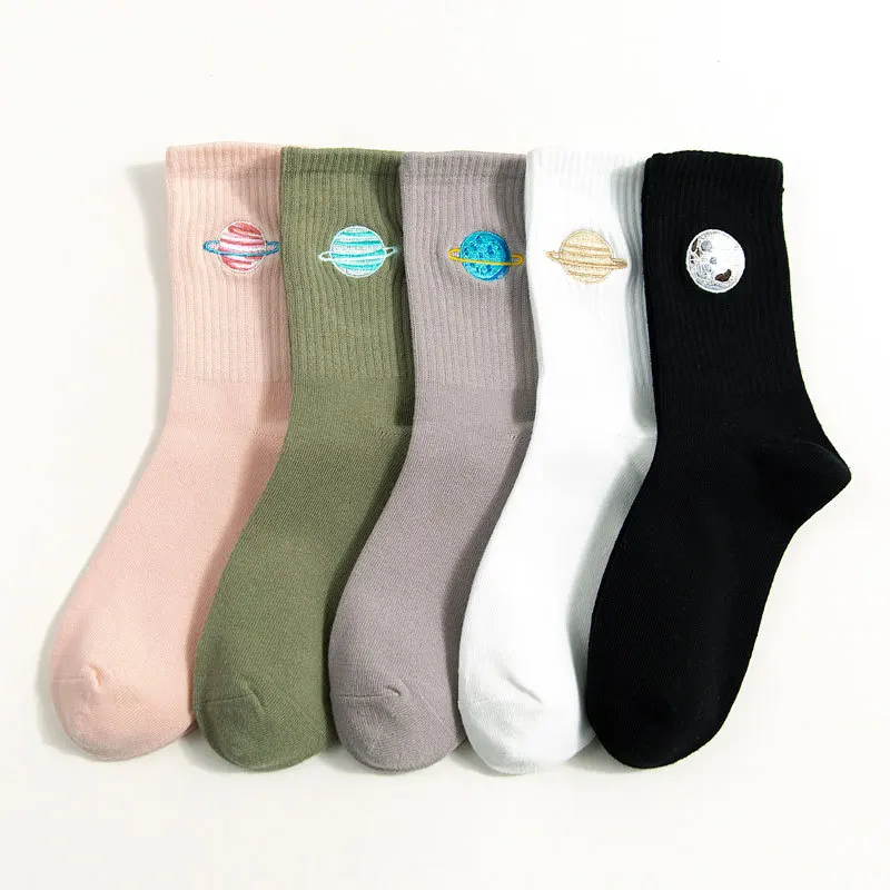 Смешной милый мягкий чехол японский женские носки Харадзюку планета вышивка