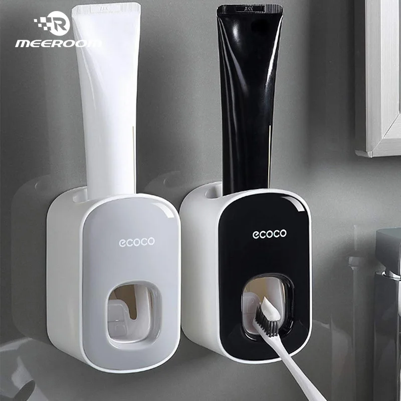 ECOCO Toothbrush Holder Dustproof Wall Mounted Toothpaste Squeezers Automatic Toothpaste Dispenser for Bathroom, Washroom, WC