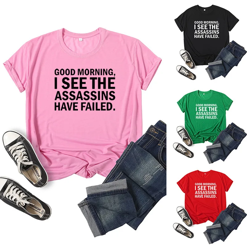 

Good morning Letter Print Women T Shirt Short Sleeve O Neck Loose Women Tshirt Ladies Tee Shirt Tops Clothes Camisetas Mujer