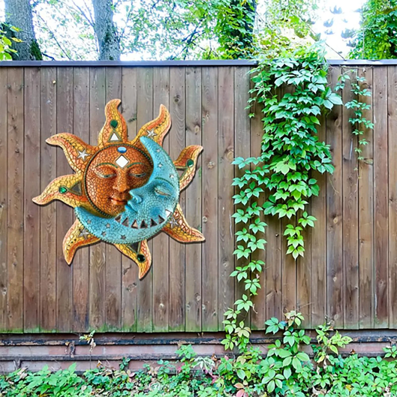 

Pvc Golden-sun And Blue Moon Face Wall Art 3d Decoration Indoor Outdoor Plaque Garden Decoration Ornaments #3