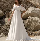 11511 # элегантное шифоновое платье-трапеция с расклешенными рукавами и V-образным вырезом, простое свадебное платье с открытой спиной, свадебное платье, свадебное платье с бантом