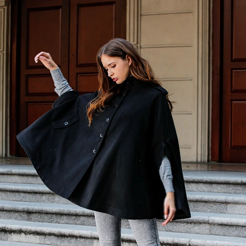 SWYIVY 2019 осень зима женское черное пальто шерстяная накидка с рукавом летучая мышь