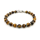 Браслет Runda мужской из бисера, камень тигровый глаз, 17 + 5 см19 + 3 см, нержавеющая сталь 316L, ювелирные изделия ручной работы, Новинка