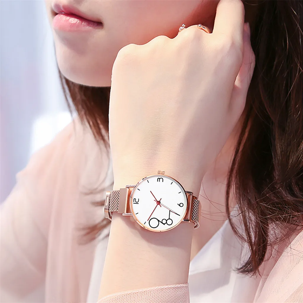 Women's Magnet Buckle Mesh Belt Watches Quartz Analog Round Wrist Watch wrist watch women bracelet часы женские | Наручные