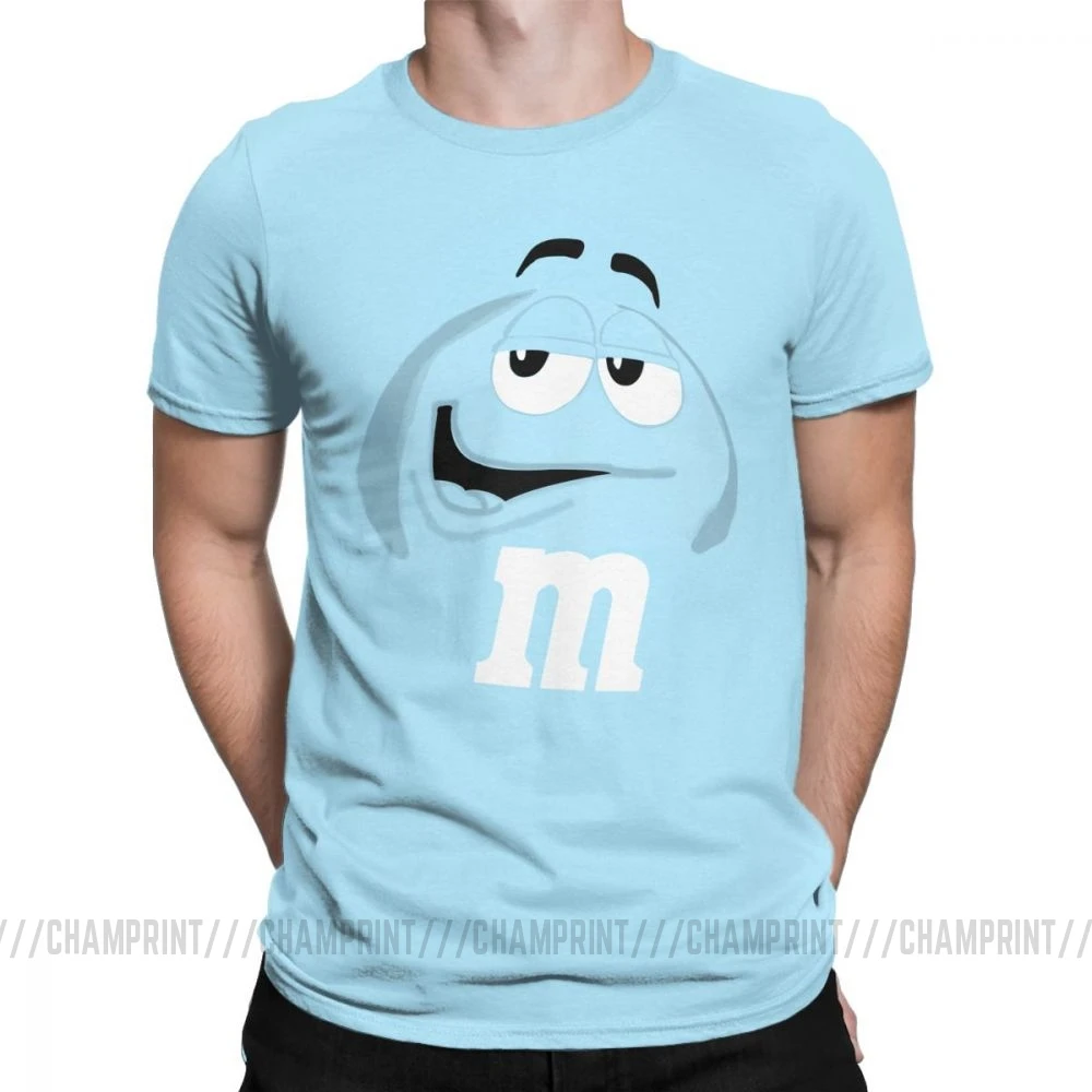 M&M's Chocolate Candy Character Face Tees Short New Fashion T Shirt Men's Pure Cotton Amazing T-Shirt Sleeve Tops Plus Size - Color: Sky blue