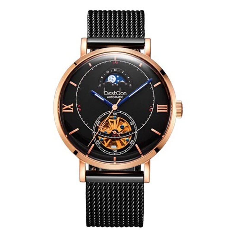 

Bestdon Skeleton Mechanical Watch Men Fashion Moon Phase Watch Top Brand Luxury Stainless Steel Relogio Masculino 2019 New Gifts