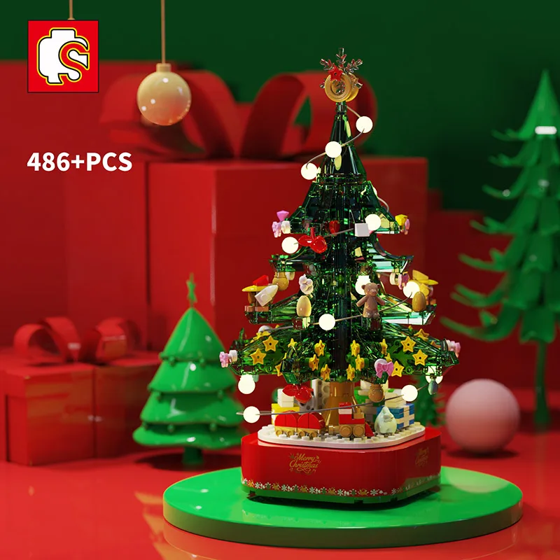 

Sembo Ideas Series Winter Village Rotating Christmas Tree Music Box With Light Educational Building Blocks Bricks Christmas Gift