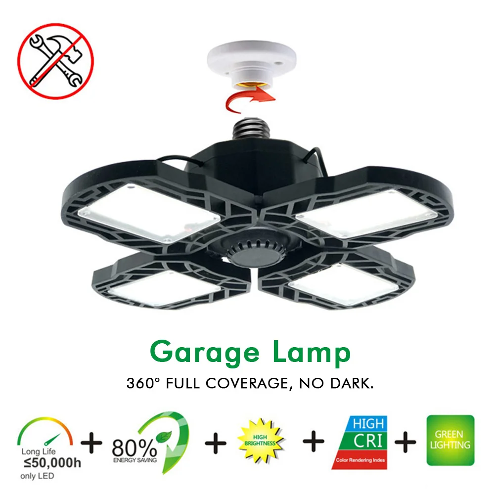 

E27 80W Ceiling Warehouse Basement Four Leaf Deformable Lamp Hollowed Out Adjustable Angle Industrial LED Garage Light Workshop