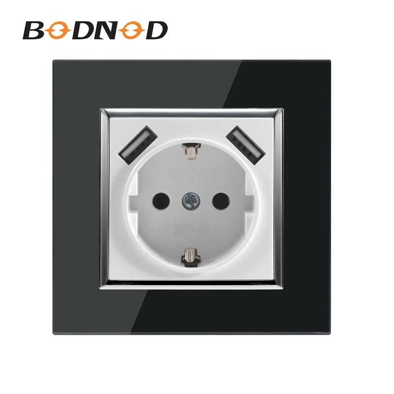 Лидер продаж двойной USB с портом заземления 5 В 2 А черная настенная розетка