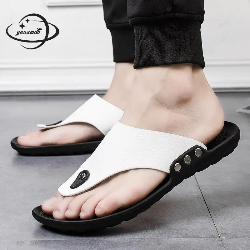 Размеры 40 44 Мужские шлепанцы летние Вьетнамки на плоской подошве из
