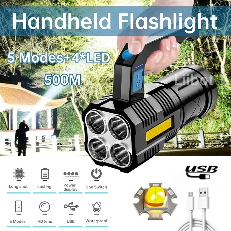 

5 Modes Handheld Flashlight Long-range Spotlight Light Searchlight Outdoor Camping Fishing Cycling Hiking USB Built-in Battery