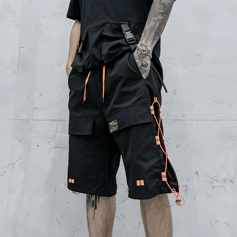 

2020 Streetwear Block Cargo Shorts Summer Hip Hop Short Men Joggers Cotton Sweatshorts Belt Khaki Pantalon Corto Hombre