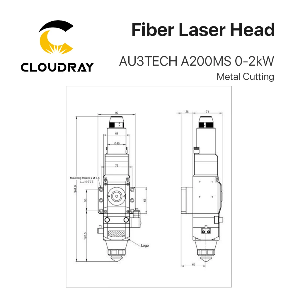 Металлическая режущая головка Cloudray AU3TECH A200MS 0-2 кВт автоматическая фокусировка
