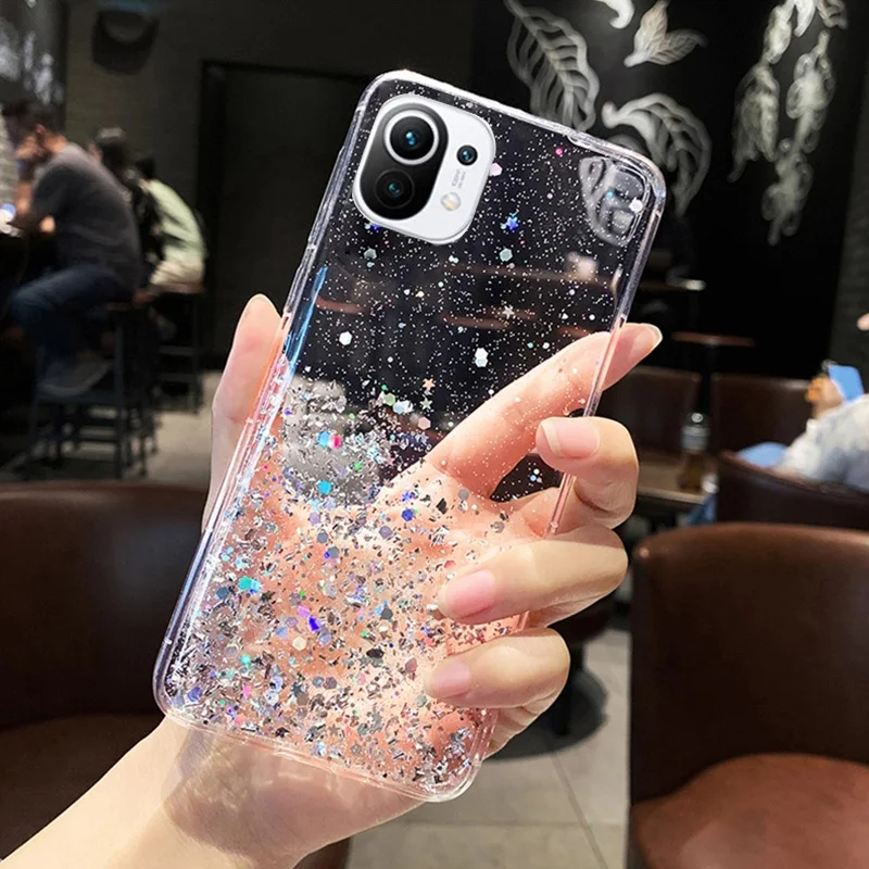 for xiaomi mi 11t mi 12 pro case clear glitter bling phone case for redmi note 9 9s 11 10 10s 11s 10t lite poco m4 x3 pro cover free global shipping