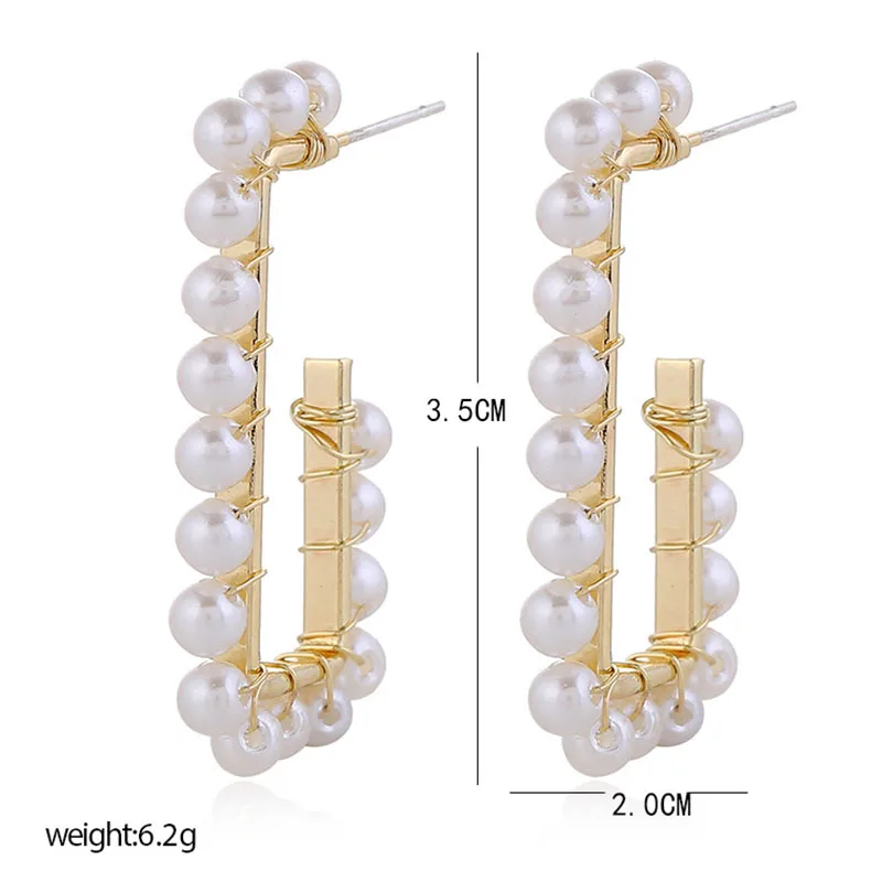 Серьги кольца женские с бусинами из кристаллов плетеные вручную имитация Plearls