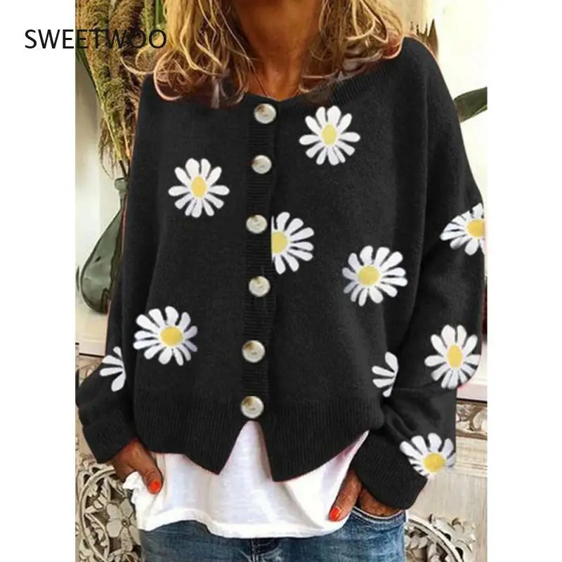 

2021 Ladies Long Sleeve Ma Knit Little Daisy Cardigan Gretel Print Sweater Cardigan Autumn Knitted Jacket Women