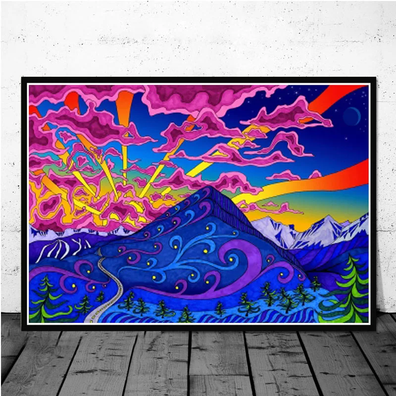 Абстрактная кислота Lsd акриловая живопись Psychedelic Blacklight плакат с грибами печатает картинка на холсте на стену Картина гостиная домашний декор - Цвет: Светло-зеленый