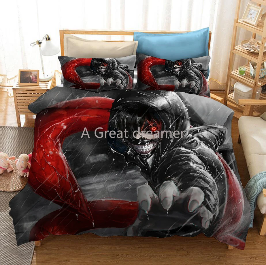 

Japan Anime Tokyo Ghoul Duvet Covers 3D Printed Bedding Set Black Bedclothes King Size Custom Bed Linen Dropshipping