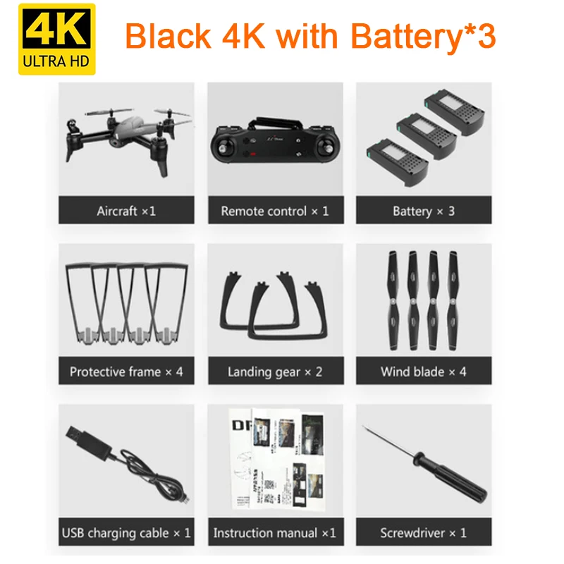 black 4K battery3 SG106 HD Дрон с двойной камерой 1080 P/4 K WiFi FPV в режиме реального времени воздушная видео широкоугольный оптический поток RC Квадрокоптер вертолет игрушки - Цвет: black 4K battery3