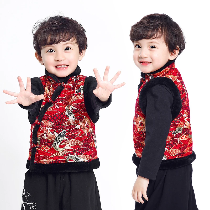 Модный жилет Hanfu в стиле ретро для мальчиков костюм Тан китайском с вышивкой