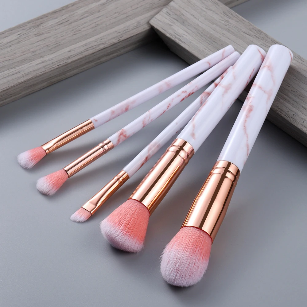 5pcs pink FLD 10 шт./8 шт. Профессиональный набор кистей для макияжа инструменты пудра основа, тени для век, губы подводка для глаз Румяна мраморные Кисточки для макияжа - Handle Color: 5pcs pink