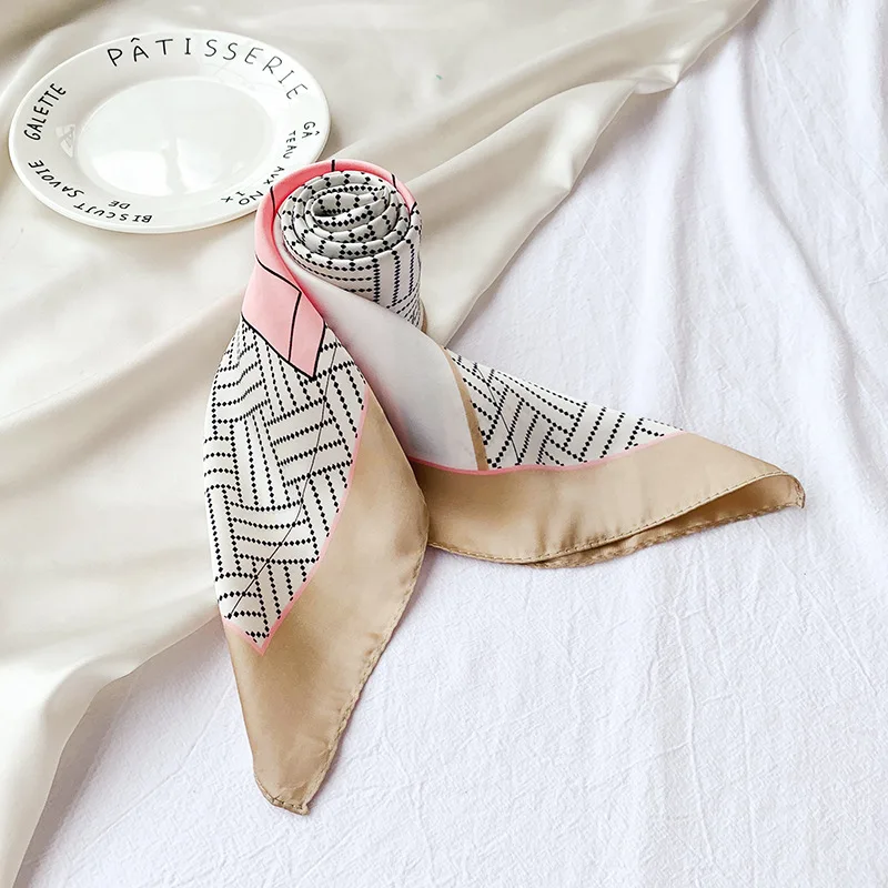 

Spring New Emulation Silk Headscarf Retro Business Deocrate Satin Chiffon Style Small Square Shawl Wrap 70*70cm