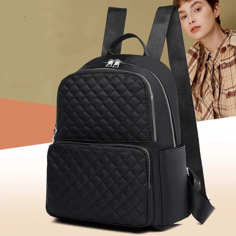 

Diamond Lattice Backpack Bag for Women's High-quality Oxford Cloth Shoulder Bag Portable Ladies Designer Solid Color Handbag Sac