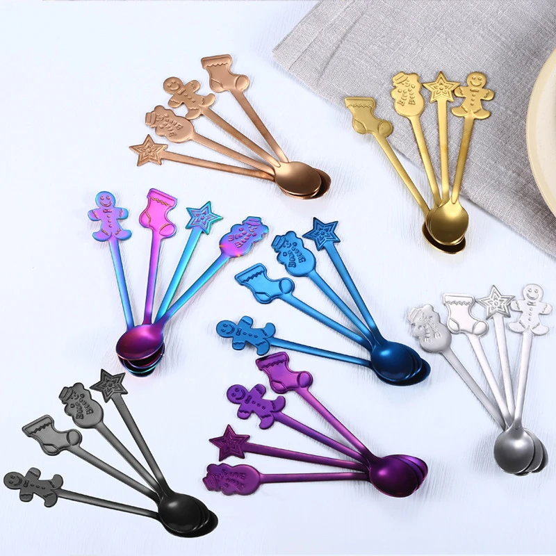 

4pcs/set Christmas Decorations For Home Stainless Xmas Coffee Spoons Dessert Spoon Tableware Kitchen Accessories New Year Gifts