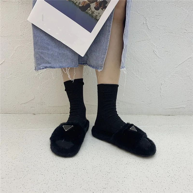 Luxury Design Winter Slippers Women Slip On Wool Shoes Ladies Mules Slides Casual Zapatos De Mujer Flip Flops Footwears Female | Обувь