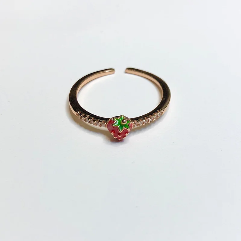 

Girl Cute Strawberry Cherry Sisters Ring Fresh Fresh And Lovely Open Ring Student Girl Sister Ring Girlfriend Gift Jewelry NEW
