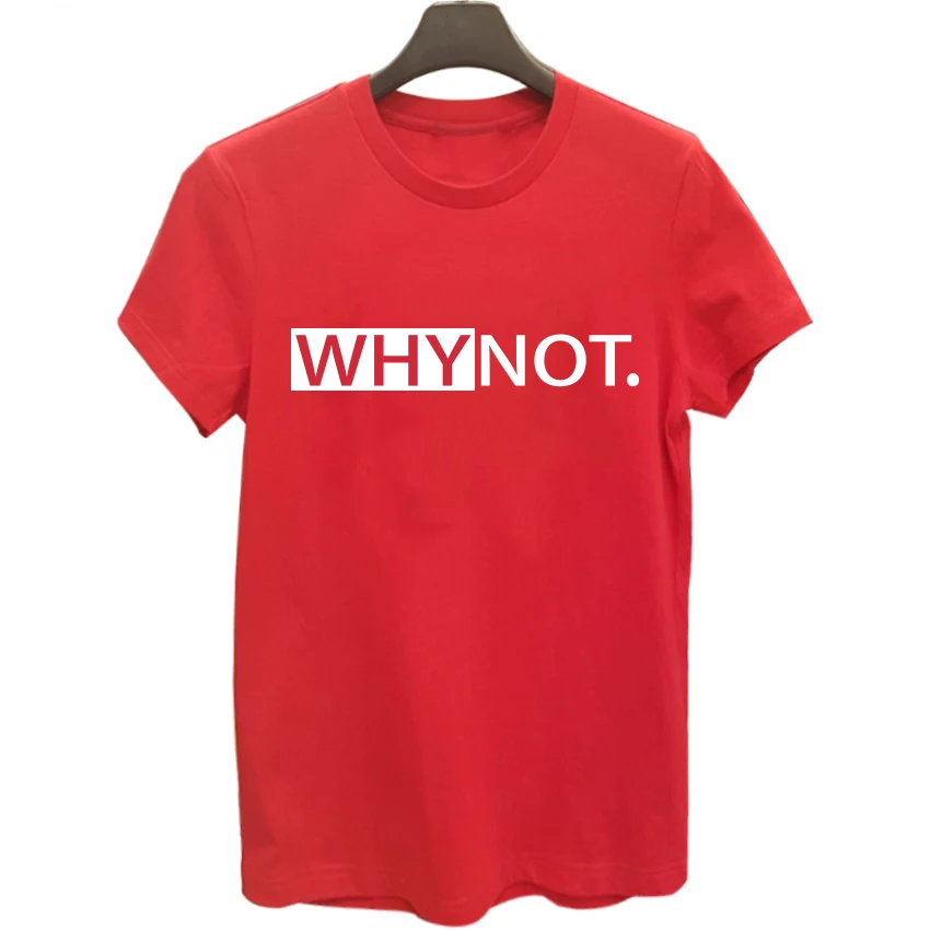 Футболка женская с надписью WHY NOT свободная рубашка коротким рукавом и круглым