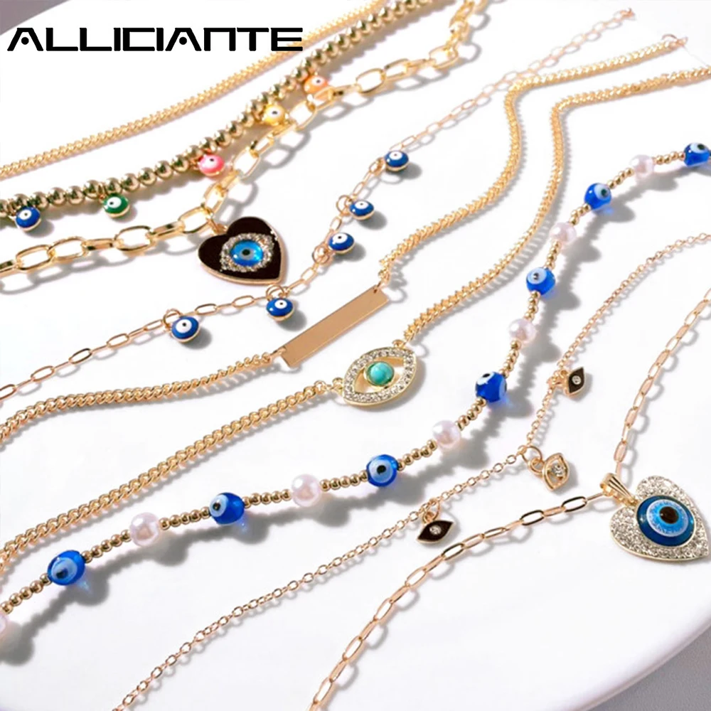 

Bohemia Geometric Evil Eye Beaded Necklace For Women Y2K Golden Multilayer Necklaces Set Pearl Choker Fashion Jewelry New Trend
