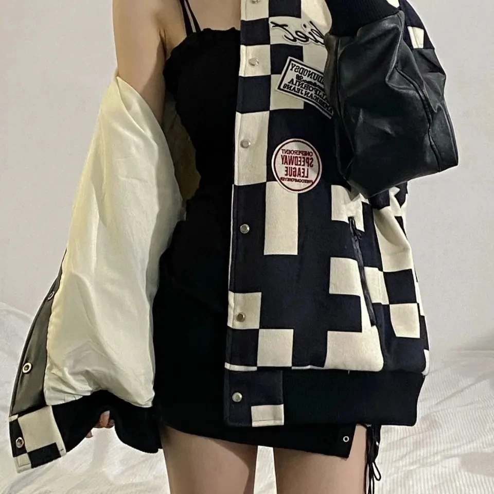 Женская свободная куртка черная винтажная в стиле Харадзюку с надписью