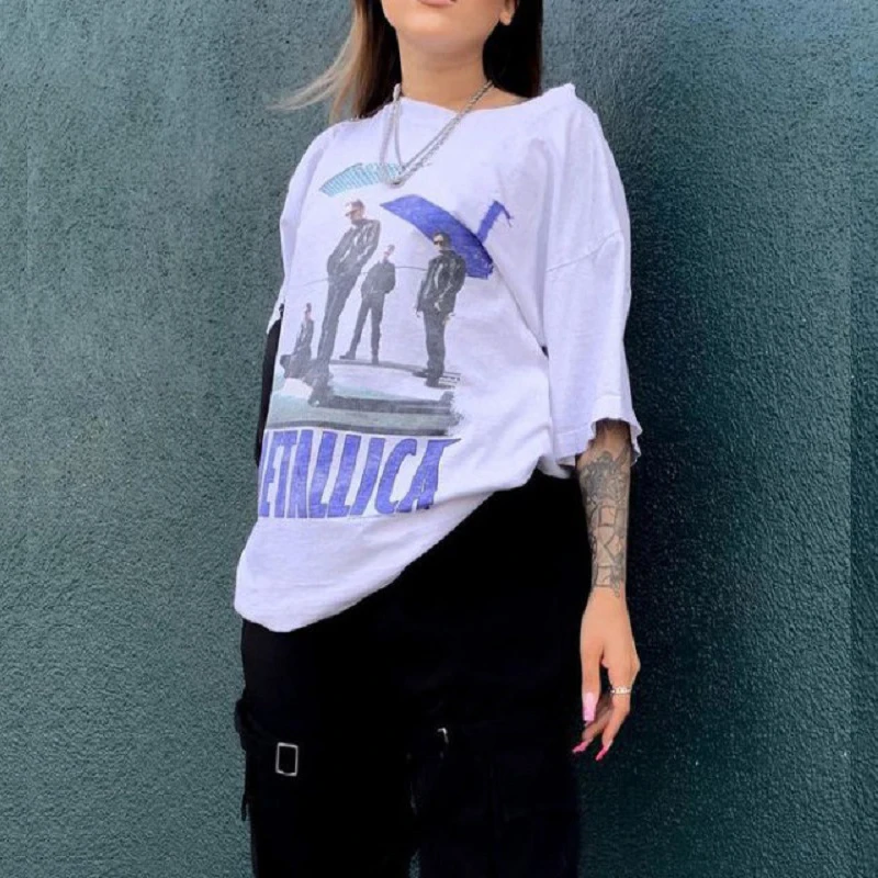 

Character Letter Print Crewneck Vintage White Woman Tshirts Summer Plus Size Hip Hop Casual Tshirt Fashion French Tops 2021 New