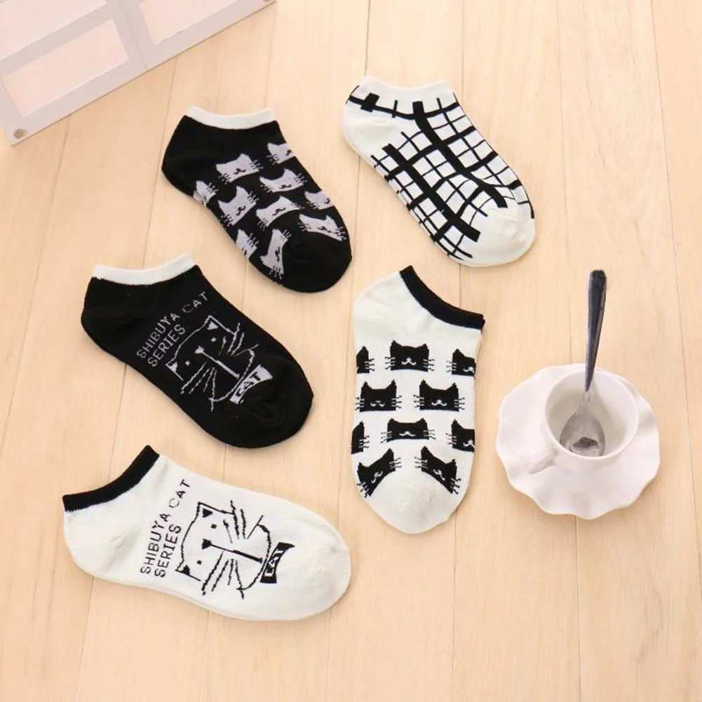 1 пара женские милые носки башмачки с рисунком кота повседневные мягкие удобные