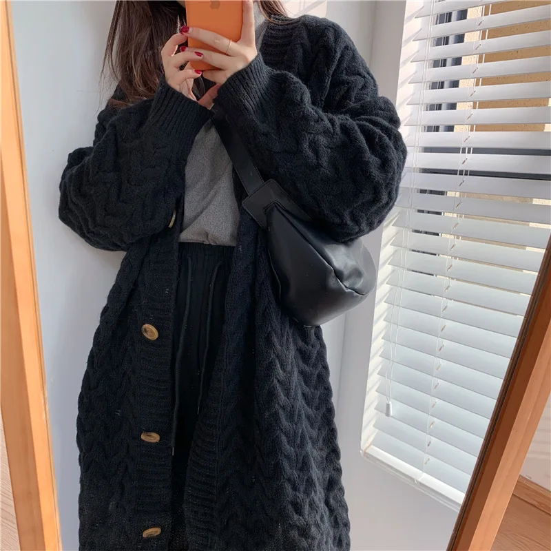 Женский Длинный свитер на осень и зиму кардиган утепленная куртка толстый