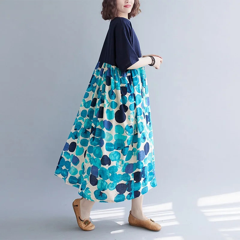 

short sleeve plus size cotton vintage Polka Dot dresses for women casual loose long woman summer dress elegant clothes 2021