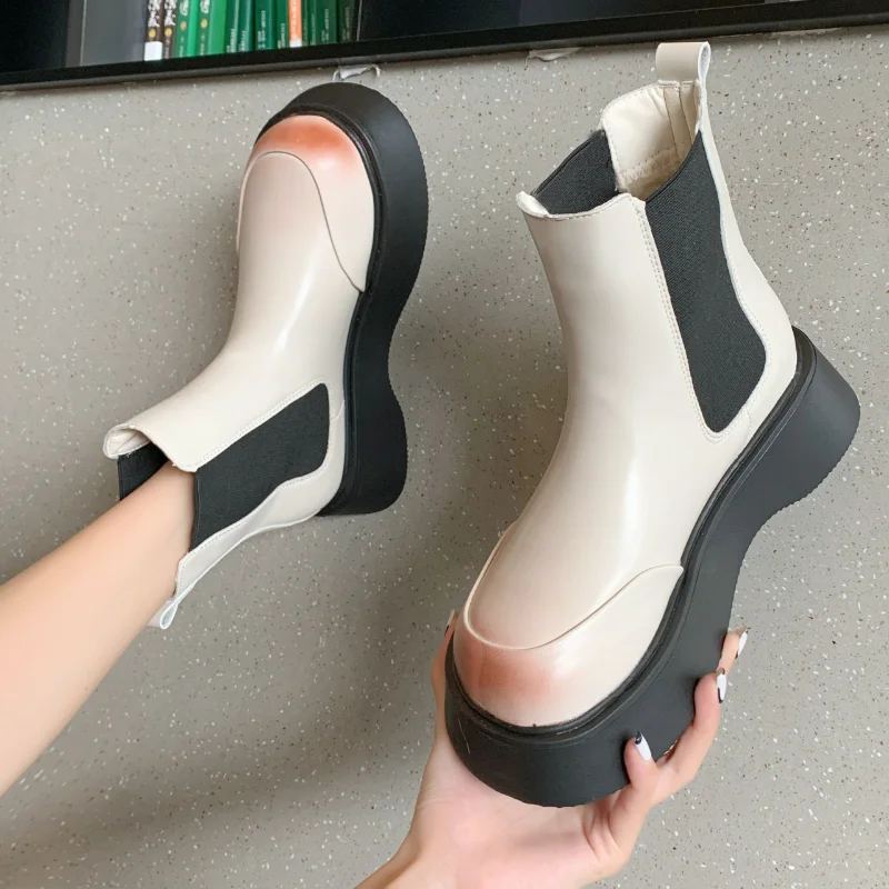 

Fashion Winter Shoes Women's Ankle Boots Slip on Ladies Shoes 2021 New Pu Leather Platform Chelsea Boots Women's Shoes Booties