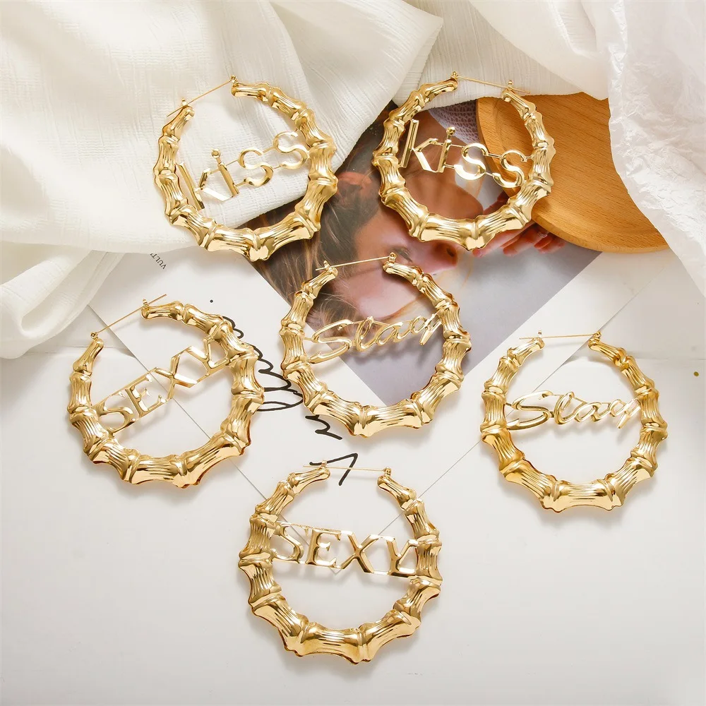 

Gosun Custom Hiphop Punk Earring Round Large Earring Stainless Steel Bamboo Earrings Name Earrings Letter Customize Jewelry Gift
