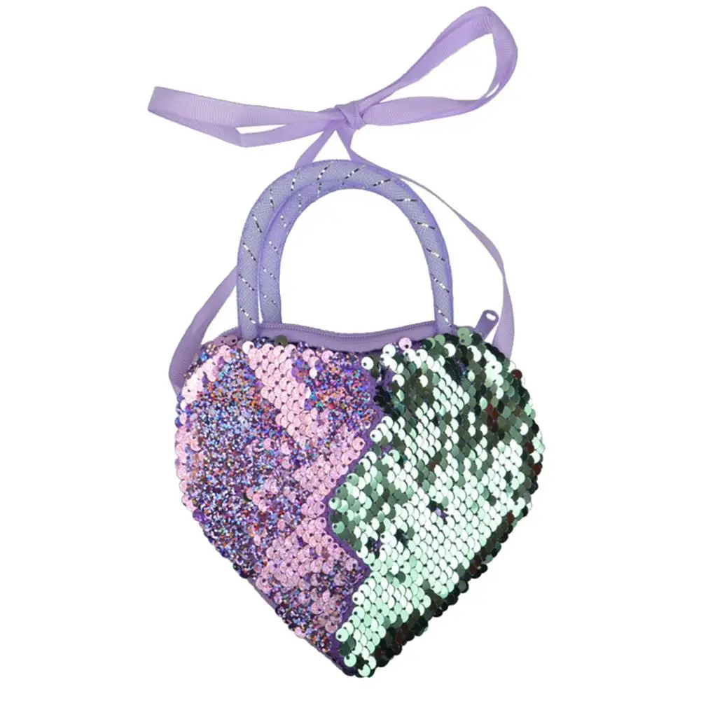 Двусторонний кошелек на плечо с пайетками украшенный в форме сердца сумка через