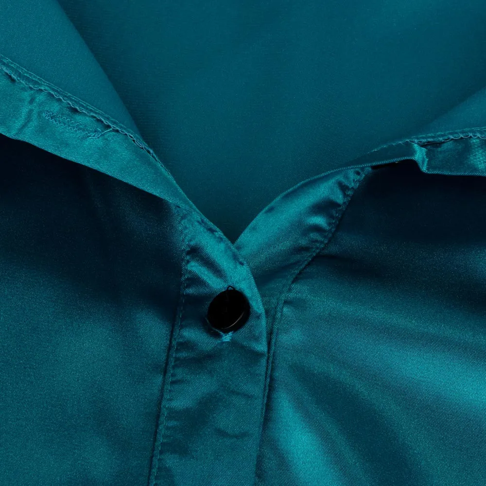 Женская шелковая блузка Однотонная рубашка с отложным воротником топы