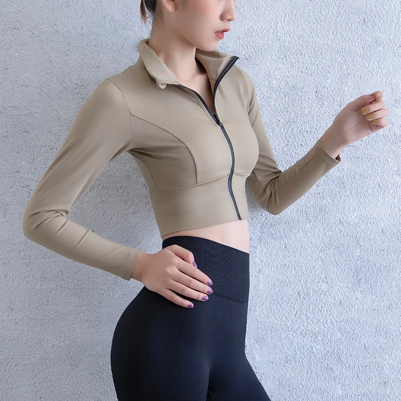 New Arrival Women Sports Coat Exposed Navel Stretchy Breathable Running Cycling Coat Long Sleeve Quick Dry Exercise Jacket