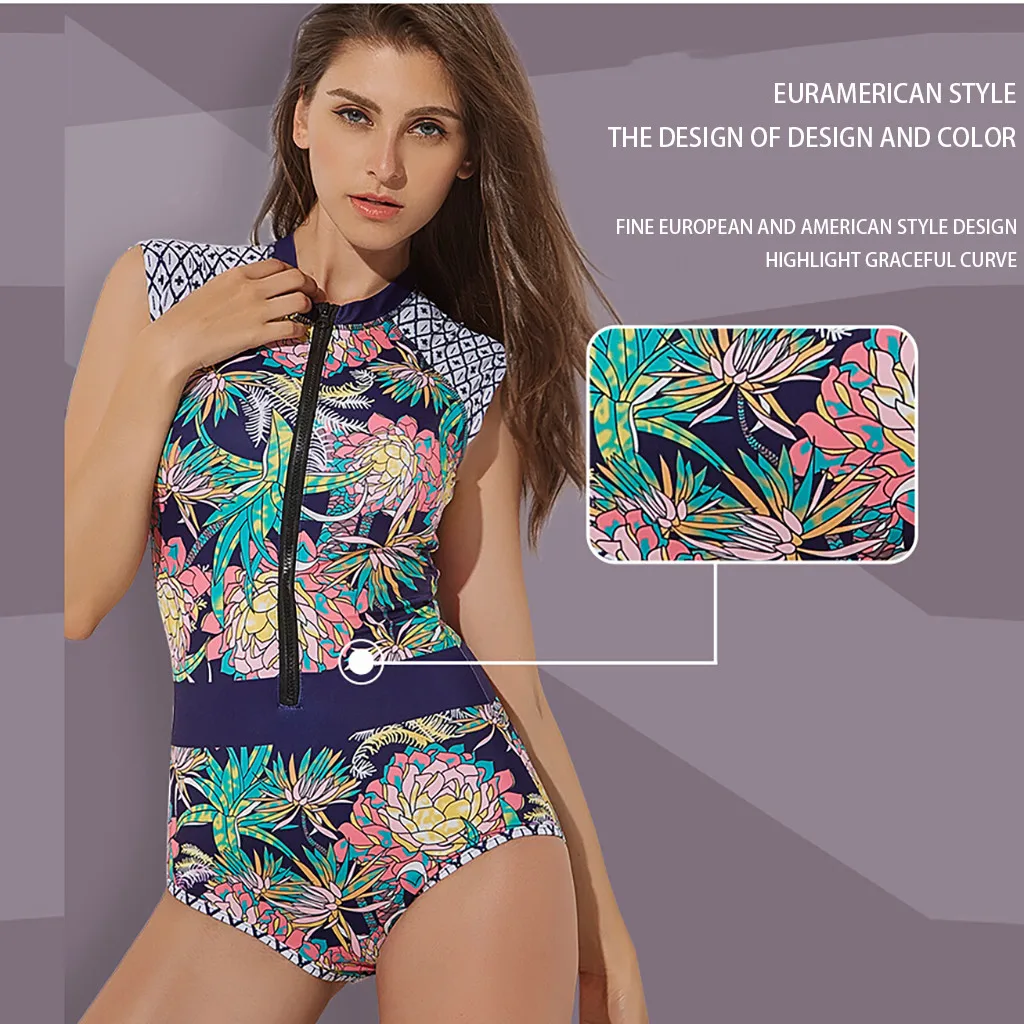 Женский слитный купальник с длинным рукавом черный купальный костюм принтом на