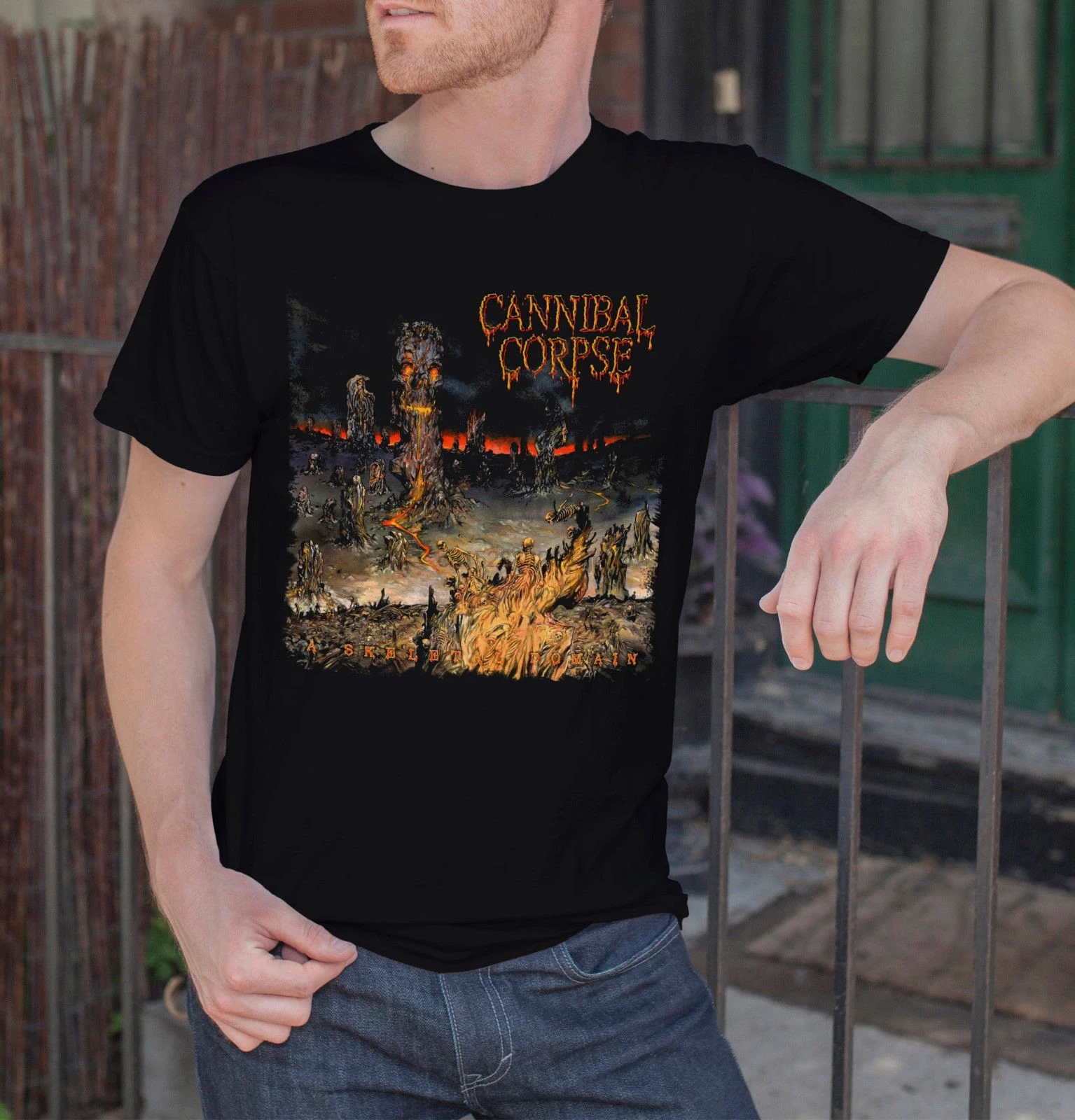 Лето 2019 короткий рукав размера плюс каннибал труп скелетный домен Мужская черная