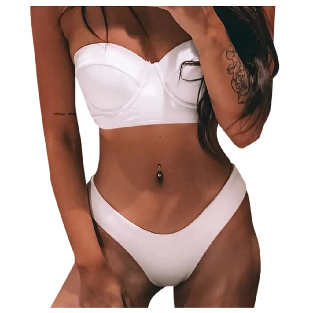 2020 однотонный бразильский купальник бикини Женский комплект сексуальный с