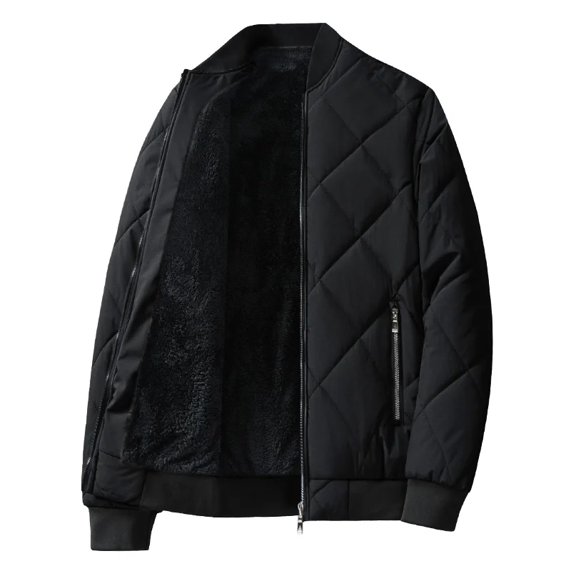 Men's cotton-padded jacket baseball collar and velvet diamond lattice boyfriend daily shopping winter brand casual coat